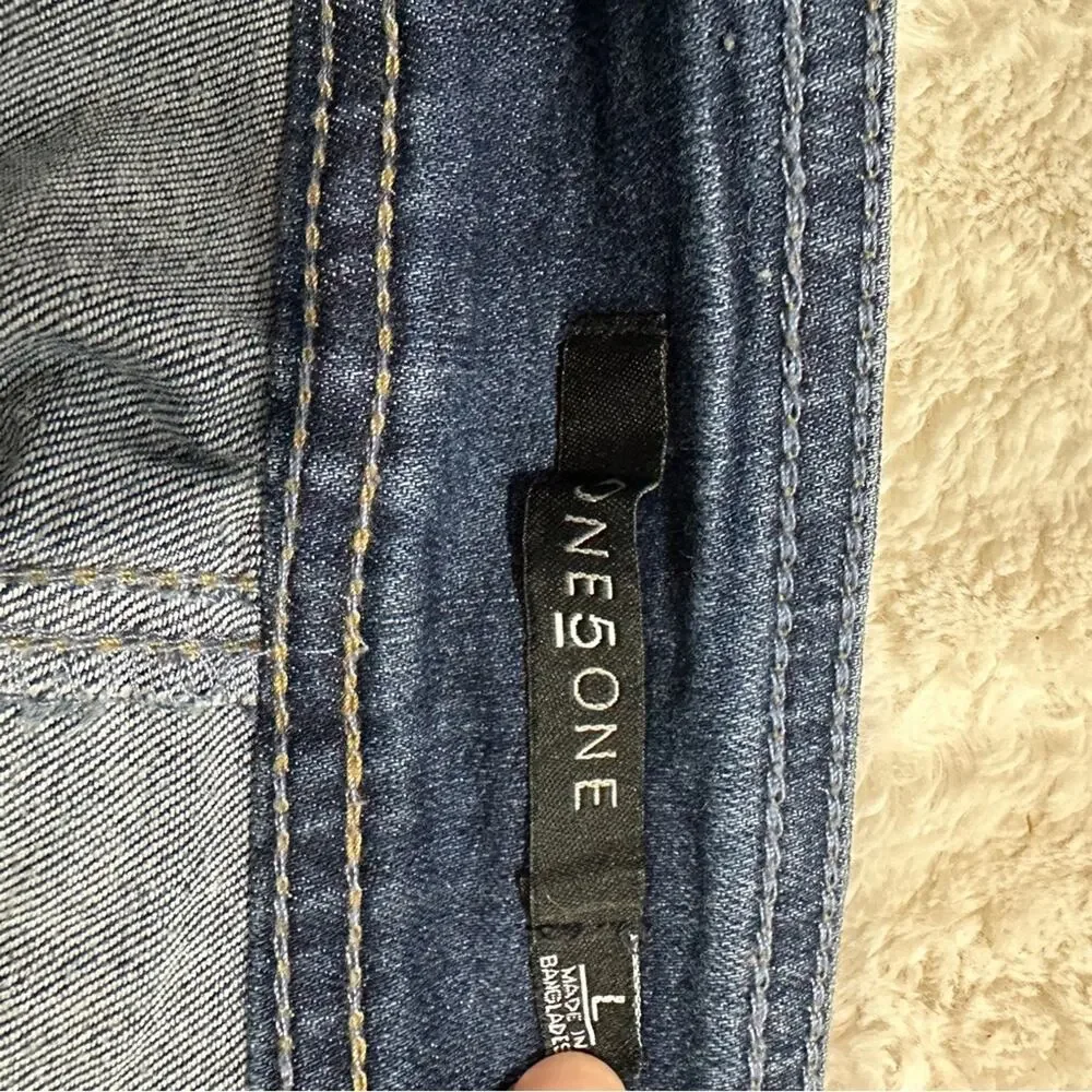 One 5 One Size L Classic Blue Jean Skirt KneeLength Stretch Denim BusinessCasual - Picture 5 of 10